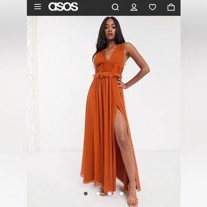 ASOS Design burnt orange pleat bodice formal chiffon dress Size 4